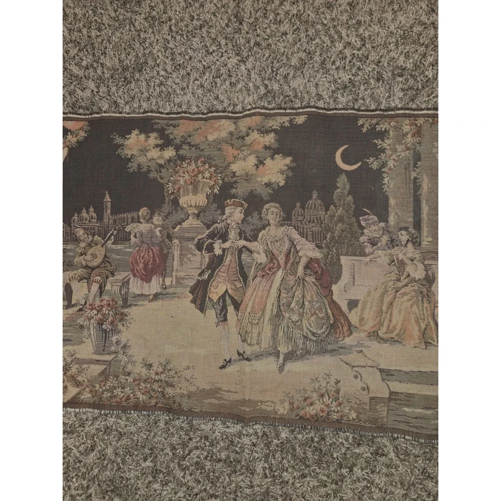 Vintage Belgian Jacquard Wall Tapestry Venetian Masquerade Scene 53x18